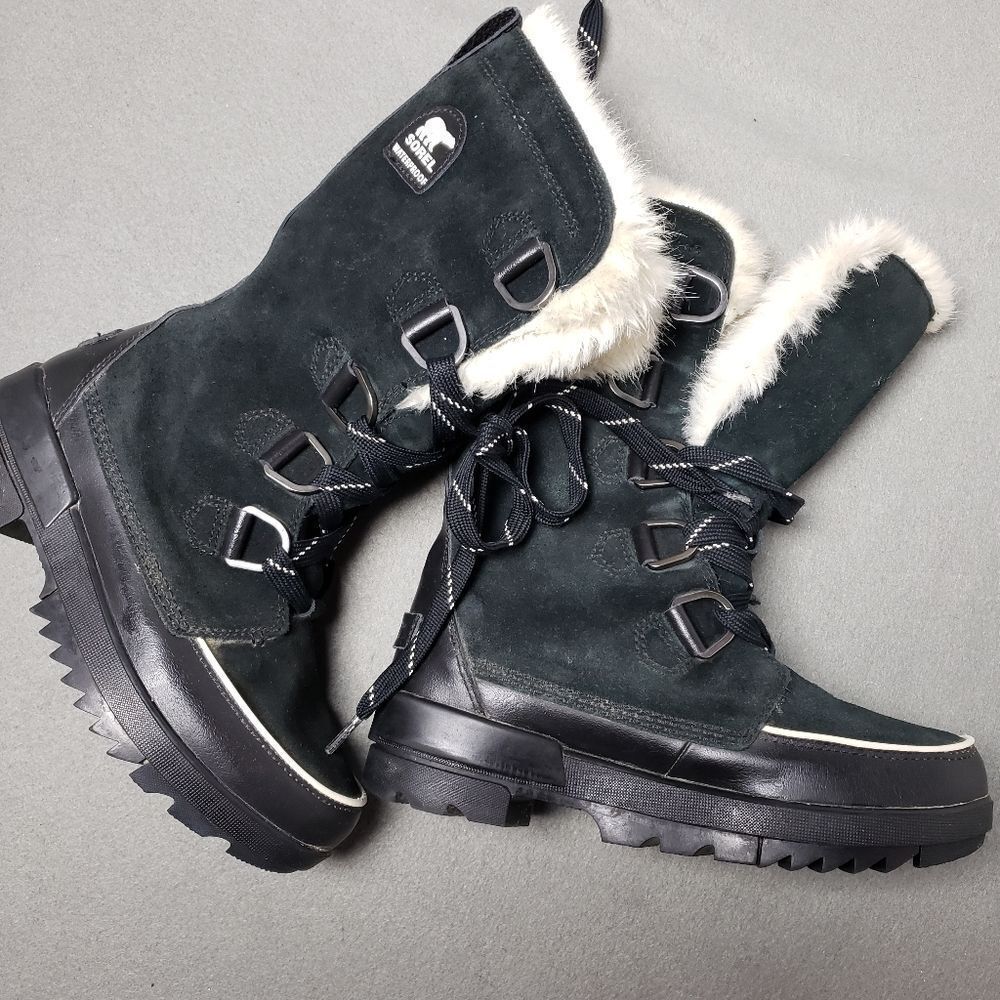 SOREL Tivoli IV Tall Waterproof Boot Suede Mid Calf Lace-Up Snow Boots Black - Picture 8 of 16